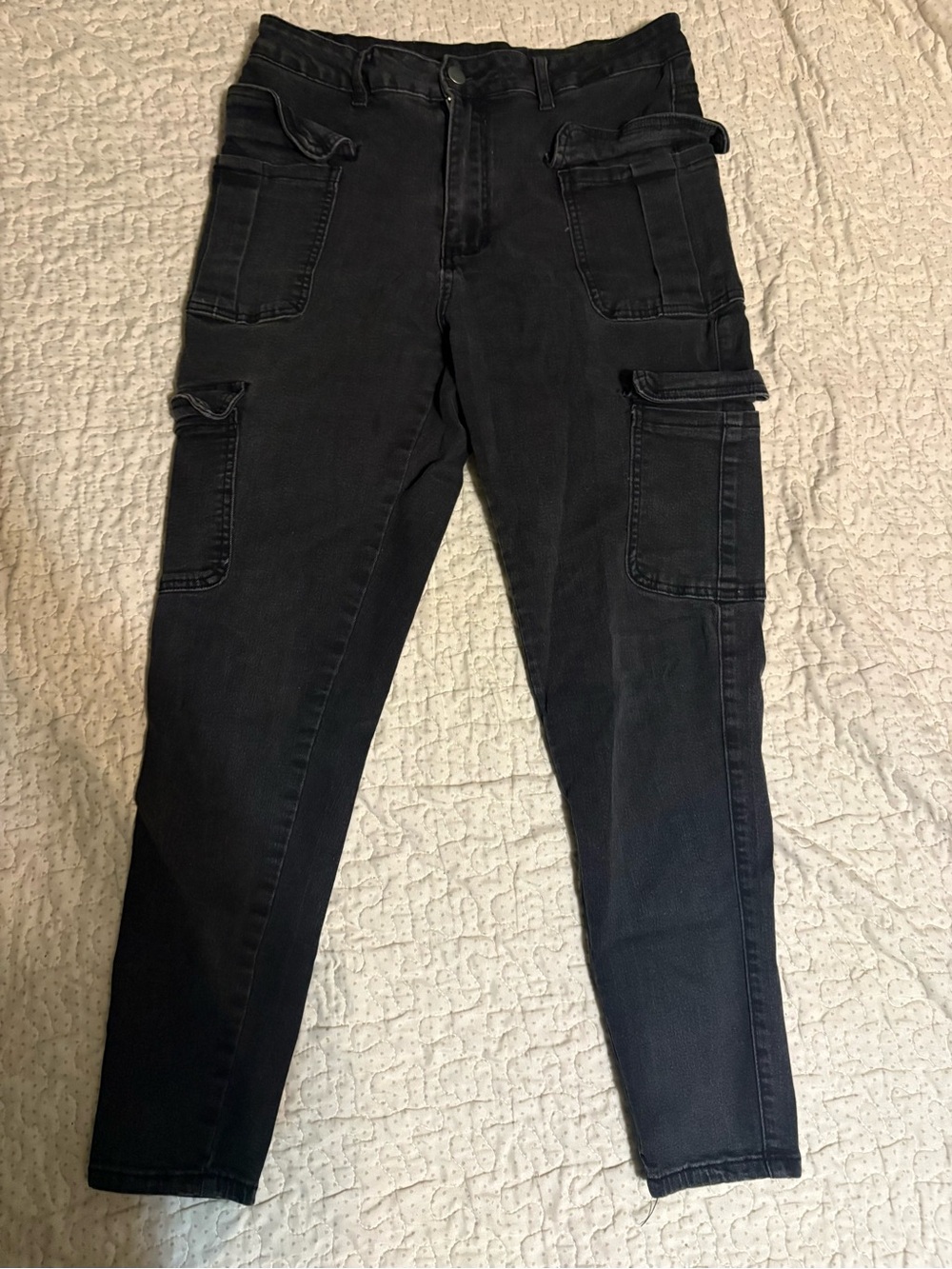 SHEIN Black Cargo Pocket High-Rise Jeans